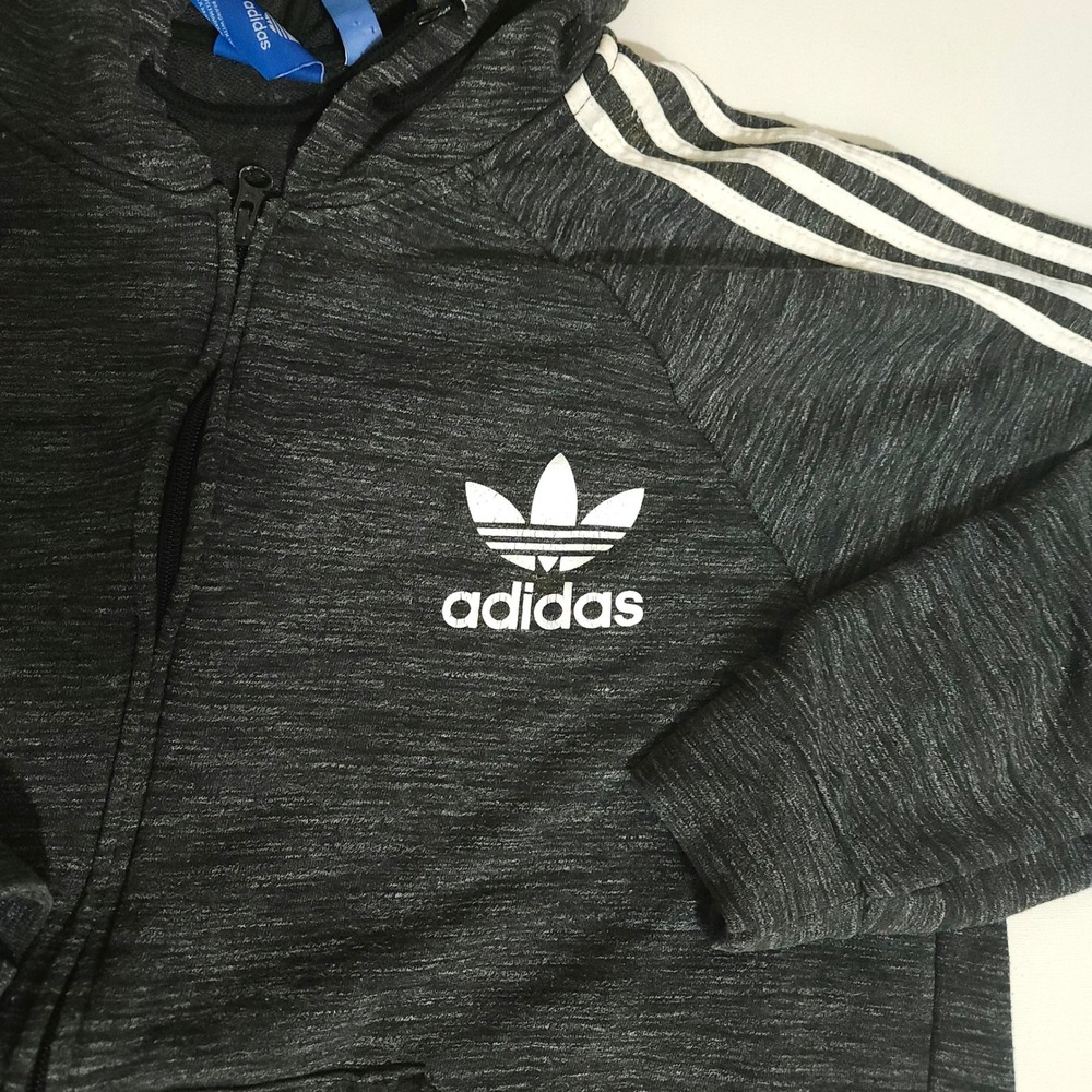 Adidas Originals Mens XL Full Zip Hoodie Charcoal Grey Trefoil 3 Stripe Jacket - Picture 3 of 7